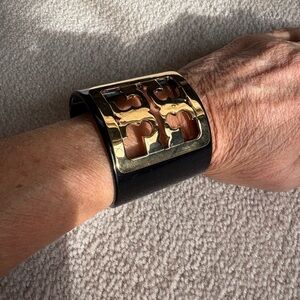 Tory Burch Black and Gold Cuff Bracelet